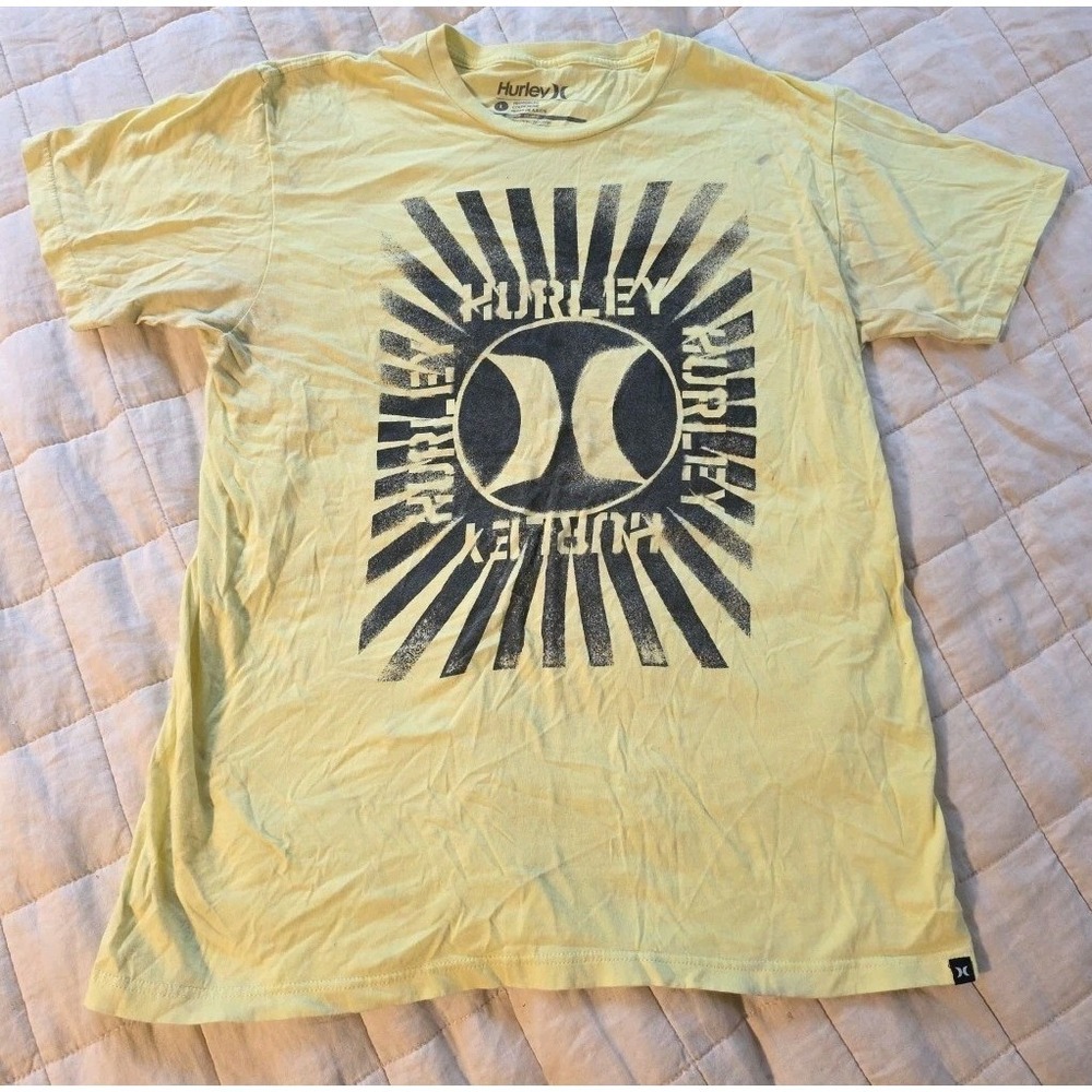 Vintage Hurley T-Shirt Mens Large‎ Yellow Y2K Skate Surf Beach Grunge